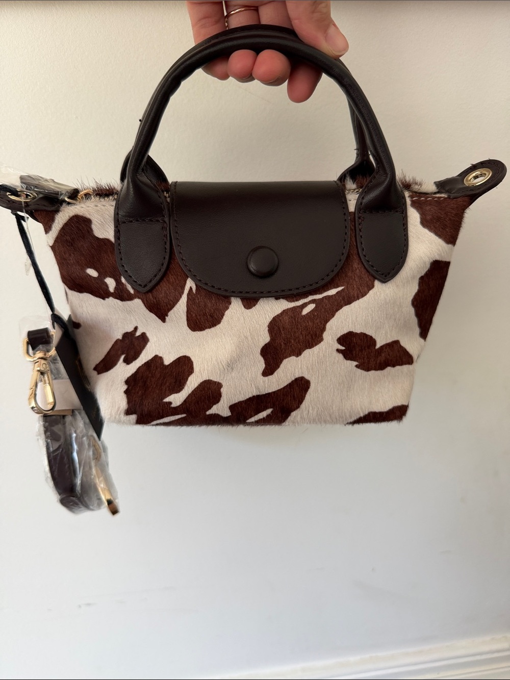 House of Harlow 1960 Genuine Calf Hair Leather Cow Print Mini Top Handle Bag NWT